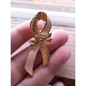 Vintage Avon Gold-Tone & Cream Enamel Ribbon Rose Brooch Pin Jewelry